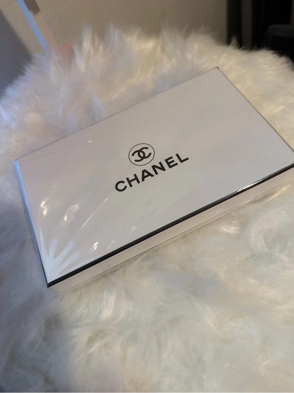 CHANEL White Accessory Box with Black Logo